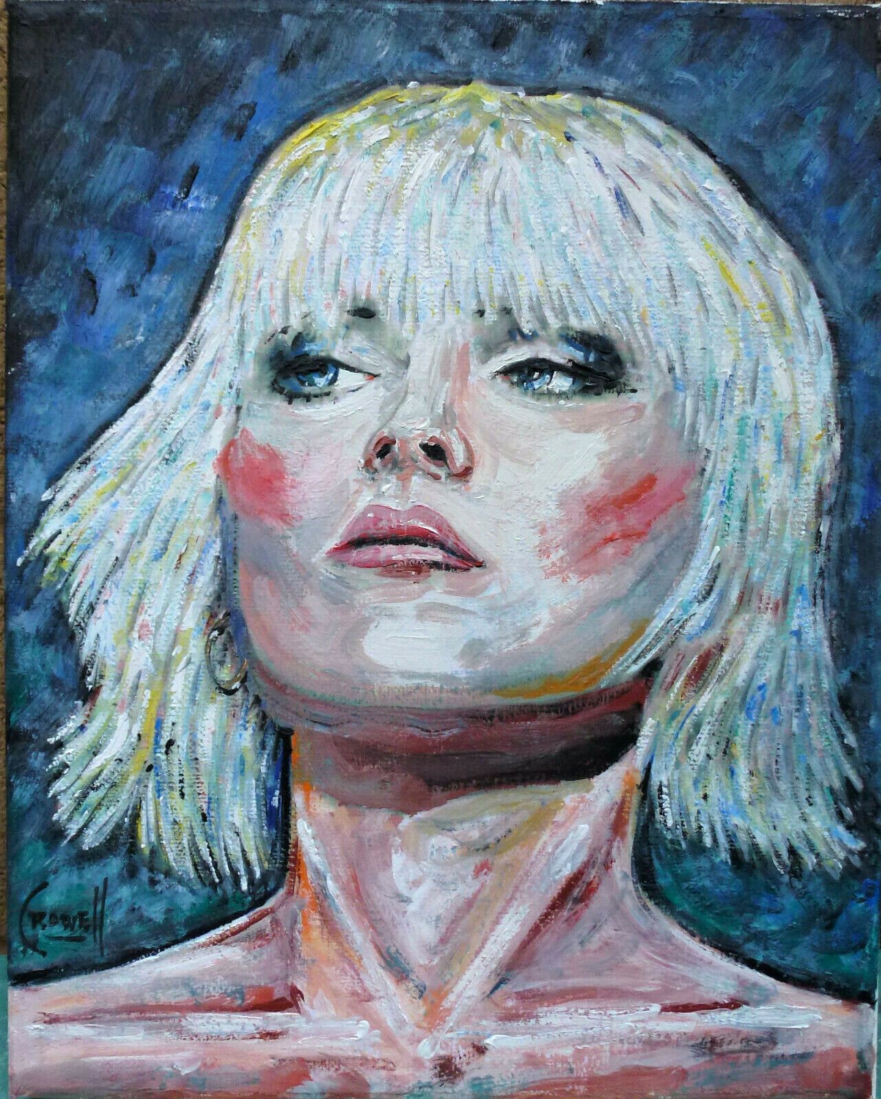 Ms HARRY Debbie Blondie wow painting 8x10 canvas original signed art by Crowell