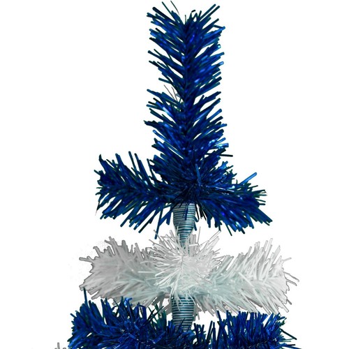 Shiny Blue and Matte White Layered Tinsel Christmas Tree Stand Included - Picture 6 of 33