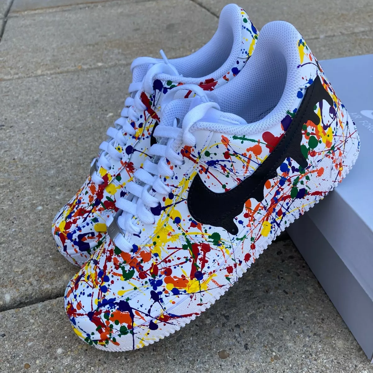 Air Force 1 Custom Shoes "All Color Splatter" Black Swoosh Drip  Mens Womens Kids