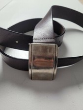 Mens Genuine FULL GRAIN Classic Brown Leather Belt Brushed Metal Buckle XL 42-44