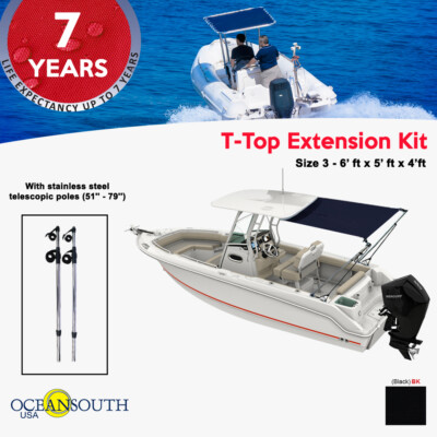 Oceansouth T-Top Extension Kit, Boat Stern Shade - Extends up to 6' x 5'  Black