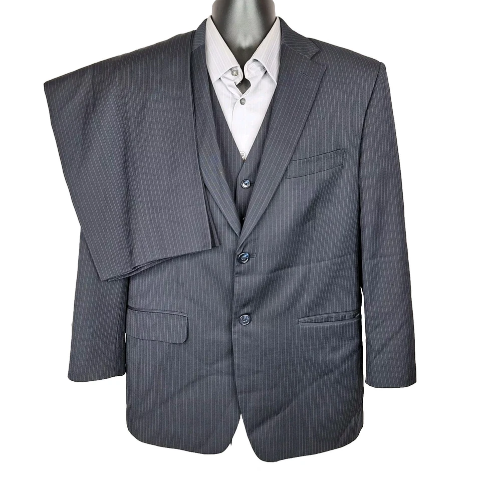 Jones New York 3 件套男式 40S 34X26 灰色细条纹羊毛 — 第 4/4 张图片