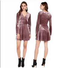 NWT Express Womens Size Medium Pink Mauve Long Sleeve Soft Corduroy Wrap Dress
