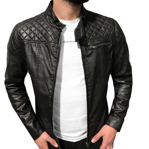 Giubbino Giubbotto Uomo Giacca Ecopelle nero corto Casual con Tasche e  chiusura | eBay
