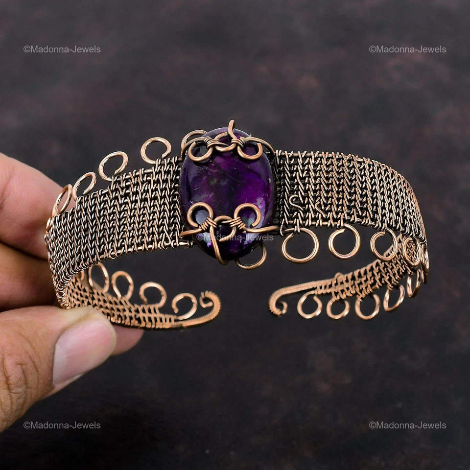 Bracelete ajustável Purple Fire Labradorite cobre bestie presente fio embrulhado - Imagem 4 de 4