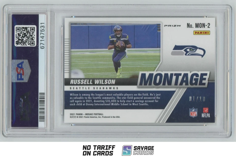 2021 Panini Mosaic Montage Gold Mosaic Russell Wilson PSA 9 01/10 . #MON-2 - Image 2 of 3