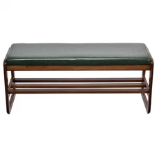 2-Tier Wooden Storage Entryway Bench, Shoe Bench Rack with Faux Leather Cushion