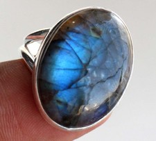 Exclusive Fiery Labradorite 925 Solid Sterling Silver Ring US 8 Trendy JW
