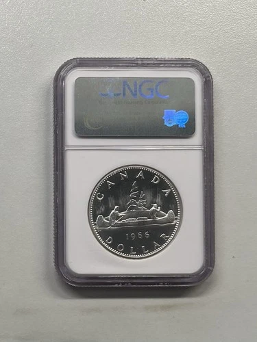 1966 Canada Silver Dollar NGC PL65 CAMEO Large Beads