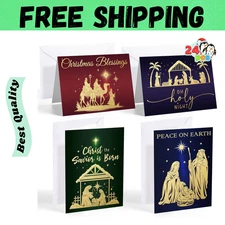24 PCS Religious Christmas Greeting Cards with Envelopes 4 Designs Boxed Set for