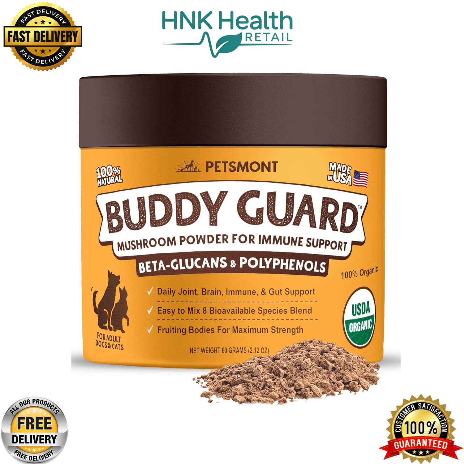 Petsmont Buddy Guard – 8 Mushroom Powder Blend for Dogs & Cats - 2.12 oz