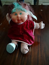 Soft Body Baby Girl Doll Green Eyes Blue Straight Hair Red Dress