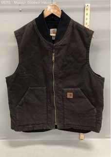 Carhartt V02 DKB Sandstone Duck Quilt Lined Workwear Vest Dark Brown Sz XL