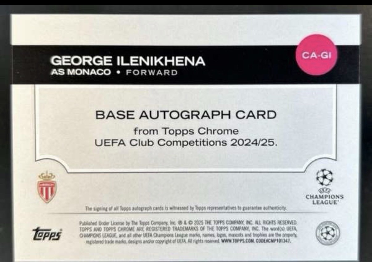 Topps 2024-25 Chrome UEFA George Ilenikhena RC Auto #CA-GI /150 view 2