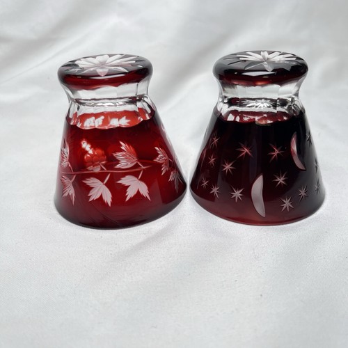 Bohemian Cut to Clear Ruby Red Crystal Glass Set Of 2 Cordials - Picture 4 of 5