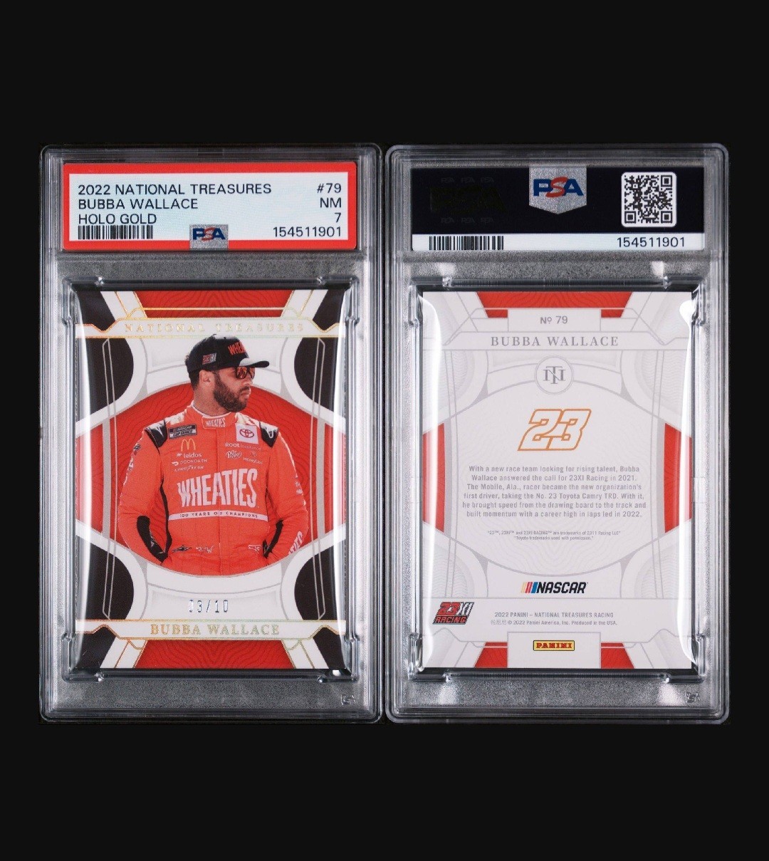 2022 Bubba Wallace 3/10 GRADED PSA 7 NM Holo Gold Pop 1 NASCAR view 3