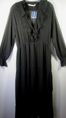 Zara Dress Womens M Black Tiered Maxi Semi Sheer Ruffle Fairy Grunge Goth Witchy