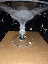 Lalique France Virginia Peacock Compote Clear/Frosted signed/Tag -Stunning