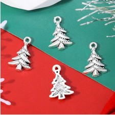 BLUK 100Pcs Christmas Tree Charms DIY Jewelry Making Pendants Antique Silver