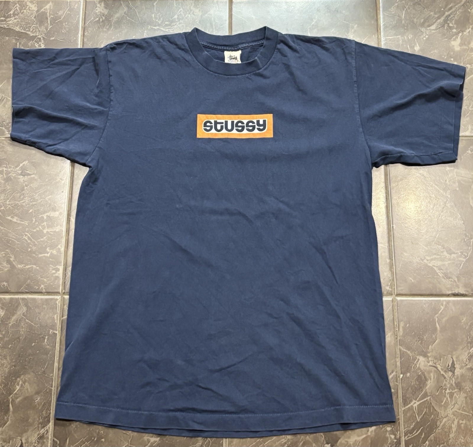 Vintage Stussy Box Logo Tee for Men in XL Size