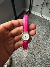 Bond Street Women's Quartz Analog Watch Gold Tone White Dial Pink Leather