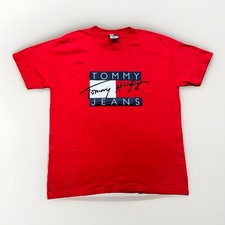 Vtg Tommy Hilfiger T Shirt Mens L 90s Red Spell Out Logo