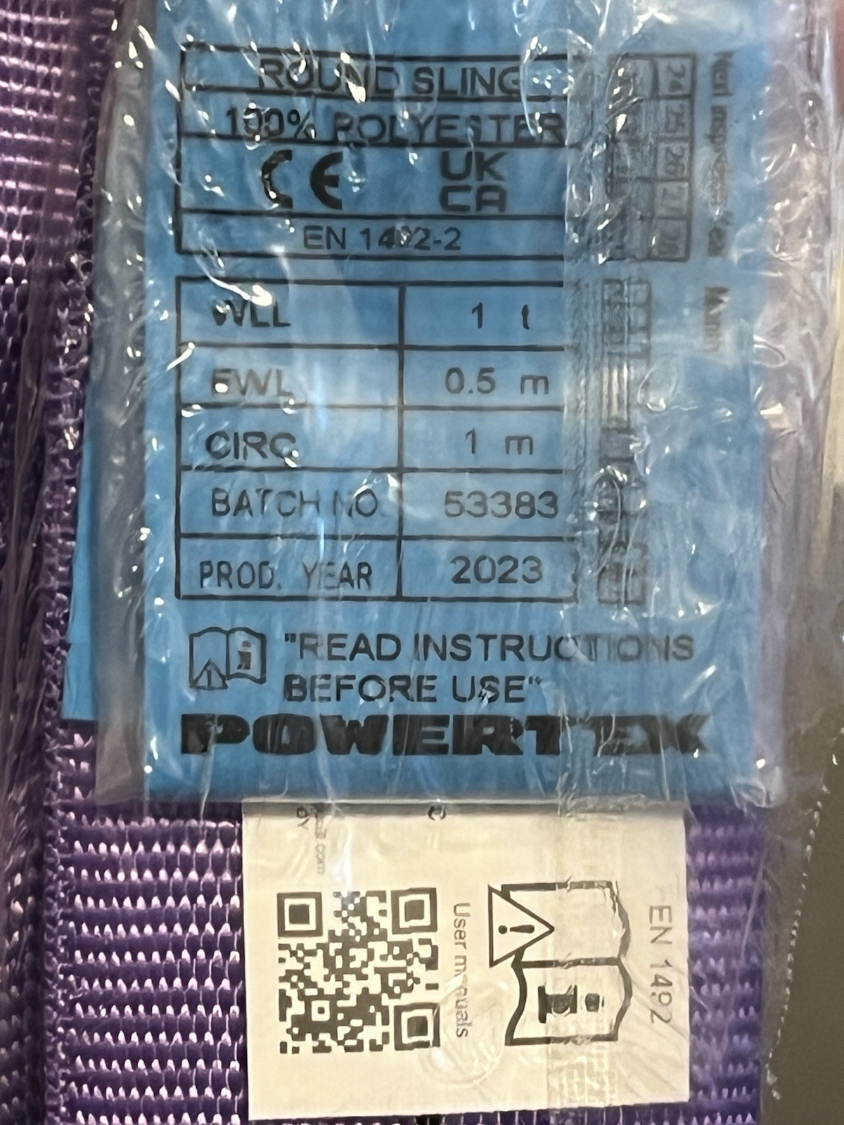 (2) Lifting Sling Endless Loop 1 Meter 1 Ton Heavy Duty Polyester Purple 3.28 FT