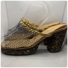Vintage 40s Black Embellished Peeptoe Platform Heels - 40s Glam Shoes - 7 - 7.5