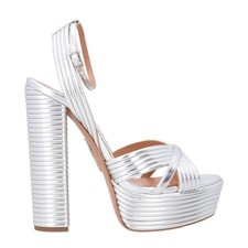 AQUAZZURA Womens Sundance Platform Sandals Silver Strappy High Heel EU37 RRP 705