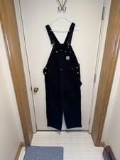 Vintage Carhartt BLK Double Knee Red Quilt Lined Black Bib Overalls 40x26.5 EUC