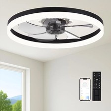 20" Modern Fan Lights Flush Mount LED Ceiling Light kit With Remote APP Control