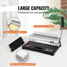 Comb Spiral Binding Machine 21 Holes 12 Max Punch 450 Max Binding + 100 COILS