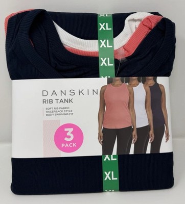 Women's Size XL Danskin 3-Pack Rib Tank Tops Soft Rib Fabric Racerback Style