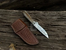 Handmade Rasp Steel Cowboy Knife with Pinecone Handle And Fine Leather Sheath