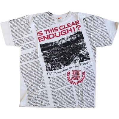 1980 GREEN PEACE  IS THIS CLEAR ENOUGH!? AOP  SIZE: XL  DEADSTOCK, SINGLE-STITCH