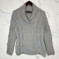 Irelands Eye Women's Wool Fisherman's Cable Knit Sweater Gray size Large