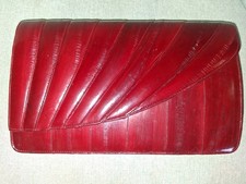 Brand New Vintage 80s Genuine Eel Skin Convertible Clutch Shoulder Bag Burgundy
