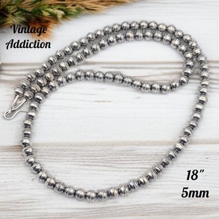 5mm 18" Dark Navajo Pearl Bench Bead Necklace Sterling Southwest Foxtail