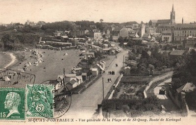 CPA 22 - ST-QUAY-PORTRIEUX (C. d'Armor) - Gesamtansicht, Strand, Straße nach Kertugal