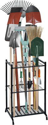 Garden Tool Organizer Rack Tower For Garage Up To 35 Tools With 6 Hooks Black