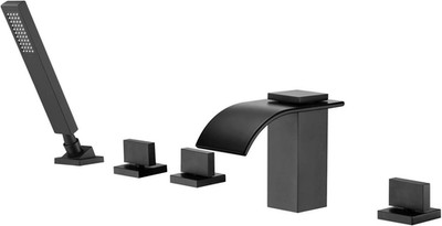 Matte Black Waterfall Roman Tub Faucet with Hand Shower & High Flow