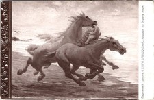 1911, Artist H. BAUDOT  Chevauchee sur la Greve  HORSES, PARIS, France Postcard