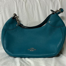 Coach Blue Pebbled Crescent Small Shoulder Bag Zip 2 Detachable Strap Pockets