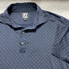 FootJoy Mens Athletic Fit Golf Polo Shirt Navy Blue Micro Paisley Print Large