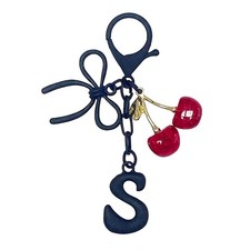 Black Bubble Initial Keychain Letter S with Bow and Cherry Bag Charms for Han...