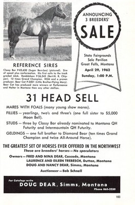 F & N Dear L & E Trebesch D & N Dear Dutton Horse Sale Montana 5.25 x 8 Print Ad