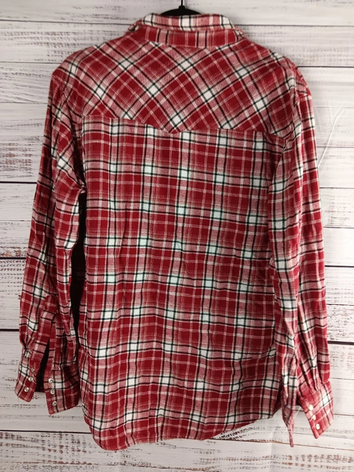  Wrangler Pearl Snap Plaid Shirt Men’s Large Red Tall Man Western  - Image 2 of 4