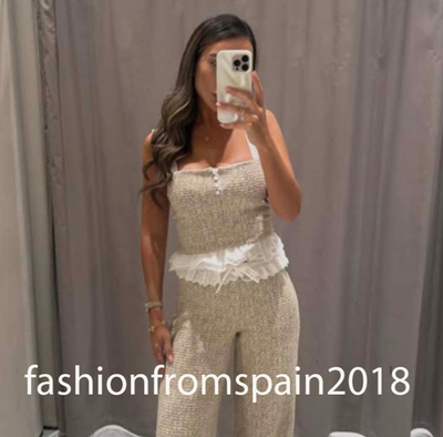 ZARA NEW WOMAN STRAPPY COMBINATION TEXTURED TOP ECRU BROWM S,M,L
