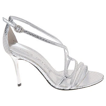 $140 JESSICA BENNETT Heart Strappy Heels ~ Silver Metallic Snakeskin 9 & 11 NEW - Image 2 of 4