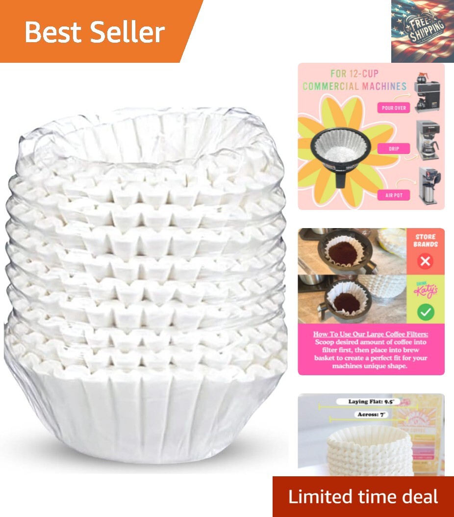 Large Coffee Filters Commercial Grade, AllNatural, SpillProof 500